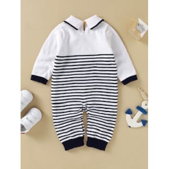 Baby Boy Sailor Knitted Jumpsuit - White Baby Boy Sailor Knitted Jumpsuit - White