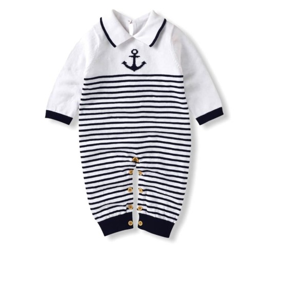 Baby Boy Sailor Knitted Jumpsuit - White Baby Boy Sailor Knitted Jumpsuit - White