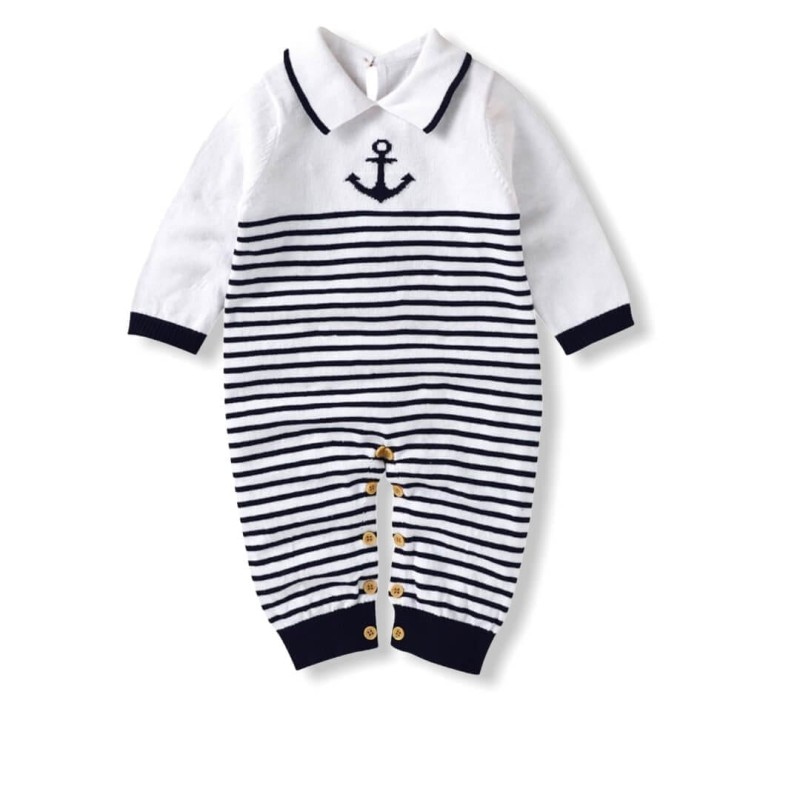 Baby Boy Sailor Knitted  Jumpsuit - White