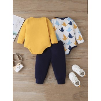 Baby Boy Set "Letter Birds" - Yellow