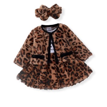 Baby Dress Set Leopard Fleece - Brown