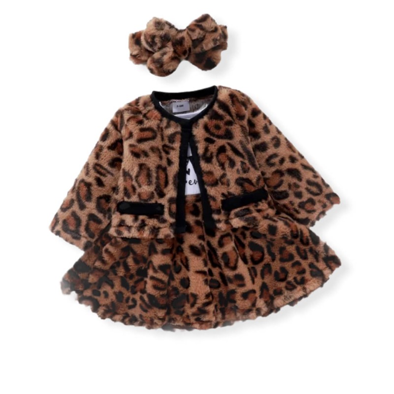 Baby Dress Set Leopard Fleece - Brown