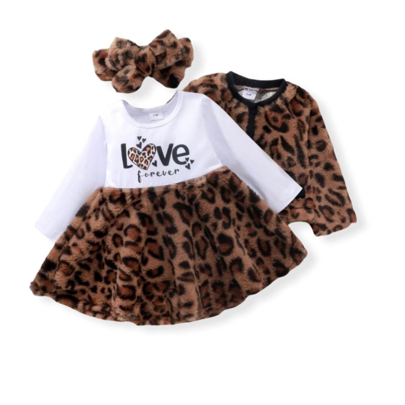 Baby Dress Set Leopard Fleece - Brown