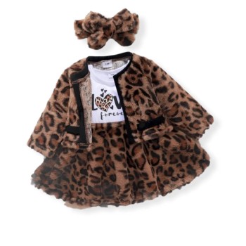 Baby Dress Set Leopard Fleece - Brown