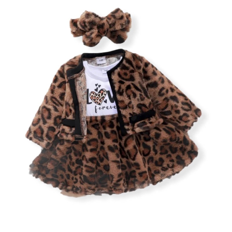 Baby Dress Set Leopard Fleece - Brown