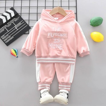 Baby Fleece Velour Hoodie Set - Pink
