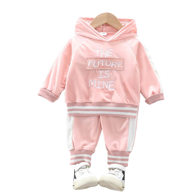 Baby Fleece Velour Hoodie Set - Pink