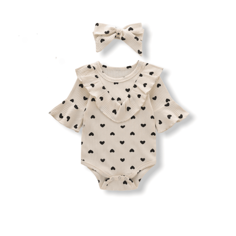 Baby Girl Bodysuit - Heart Shape Beige