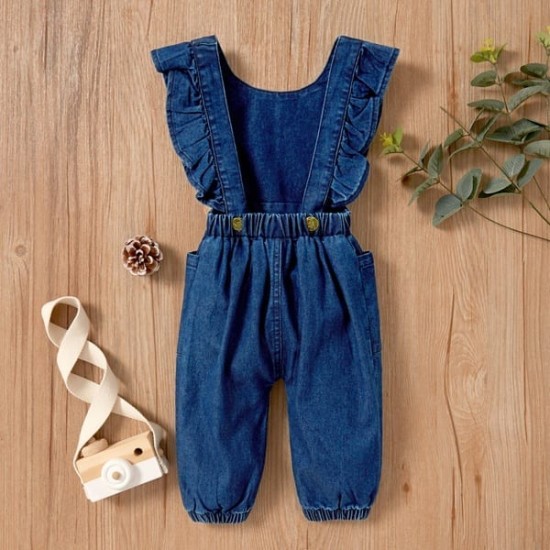 Baby Girl Denim Jumpsuit - Blue Baby Girl Denim Jumpsuit - Blue