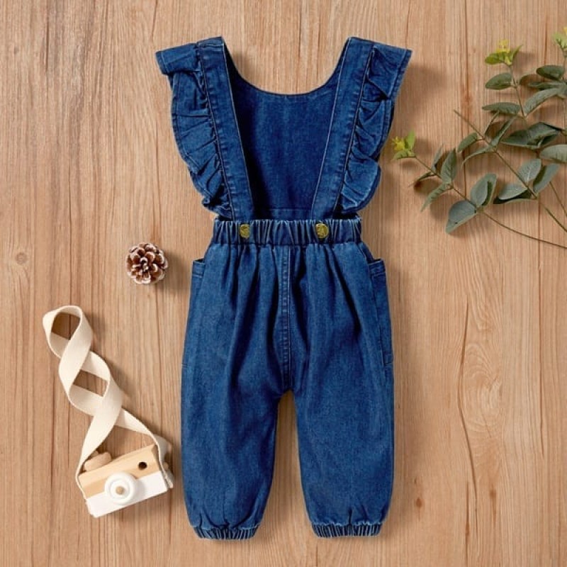 Baby Girl Denim Jumpsuit - Blue