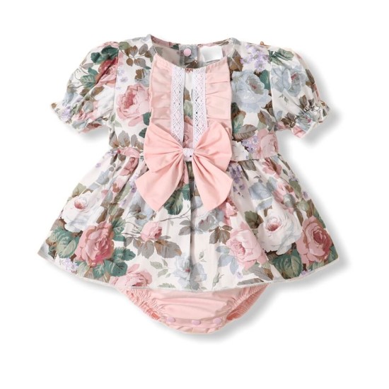 Baby Girl Floral Dress Romper - White Baby Girl Floral Dress Romper - White