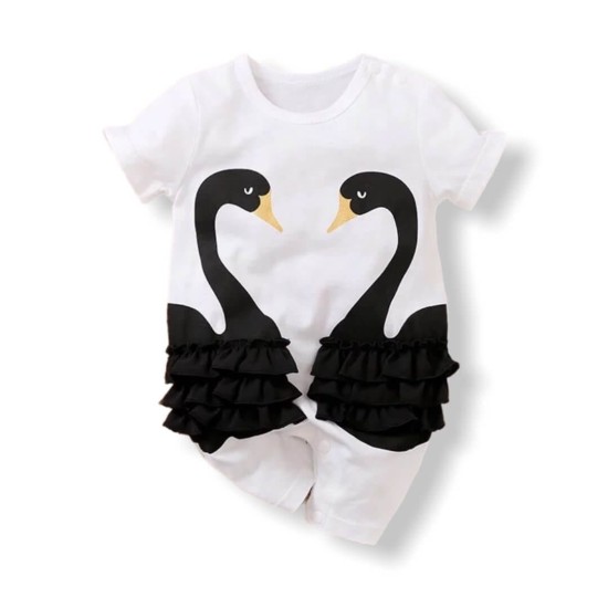 Baby Girl Jumpsuit Black Swan - White Baby Girl Jumpsuit Black Swan - White
