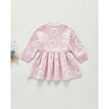 Baby Girl Knit Flare Floral Dress - Pink