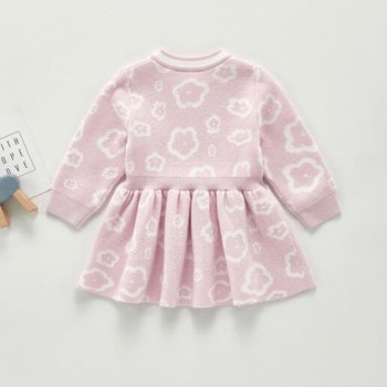 Baby Girl Knit Flare Floral Dress - Pink