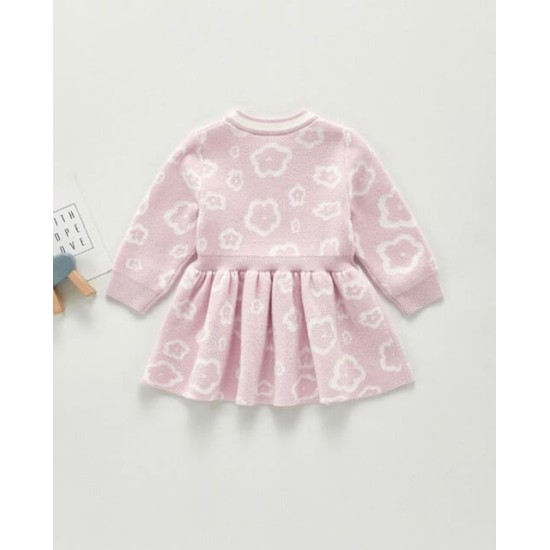 Baby Girl Knit Flare Floral Dress - Pink Baby Girl Knit Flare Floral Dress - Pink