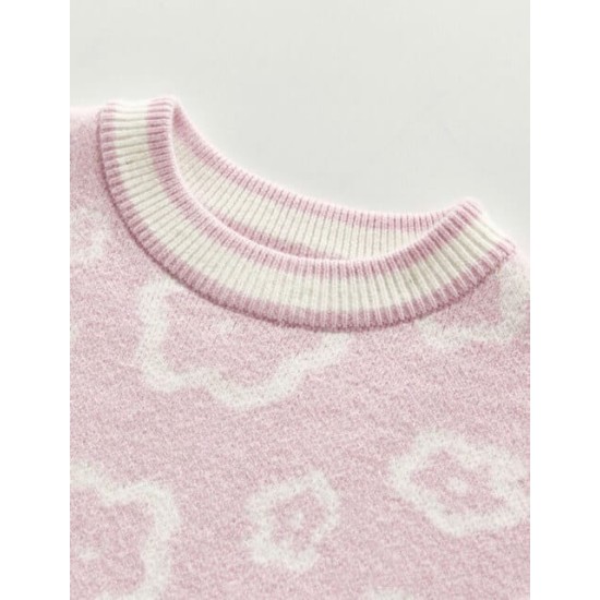 Baby Girl Knit Flare Floral Dress - Pink Baby Girl Knit Flare Floral Dress - Pink