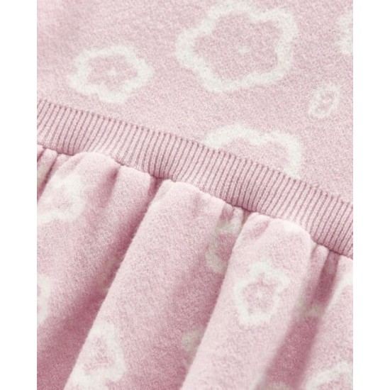 Baby Girl Knit Flare Floral Dress - Pink Baby Girl Knit Flare Floral Dress - Pink
