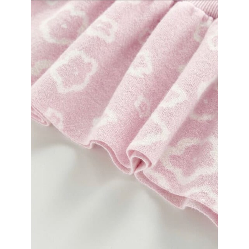 Baby Girl Knit Flare Floral Dress - Pink