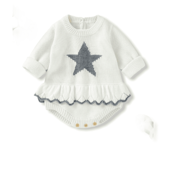 Baby Girl Knit Ruffle Star Bodysuit - White