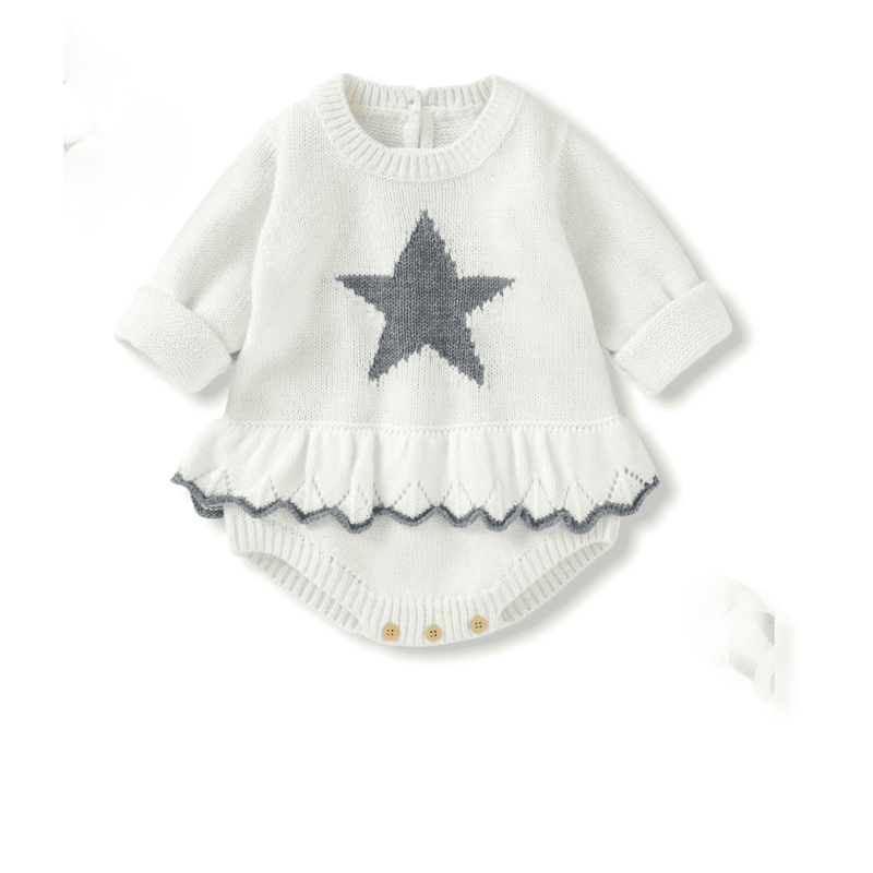 Baby Girl Knit Ruffle Star Bodysuit - White