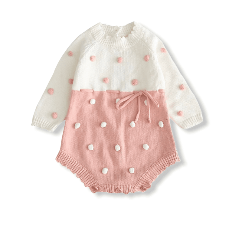 Baby Girl Knitted Bodysuit Pom-Trim Tie-Waist Pink (Αντιγραφή)