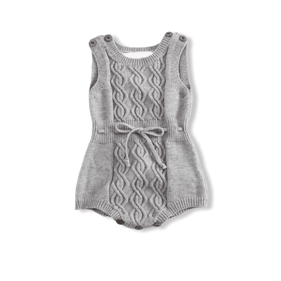 Baby Girl Knitted Woolen Yarn Bodysuit - Grey Baby Girl Knitted Woolen Yarn Bodysuit - Grey