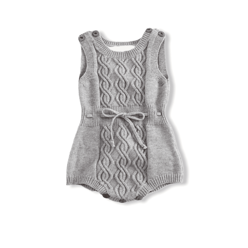 Baby Girl Knitted Woolen Yarn Bodysuit - Grey