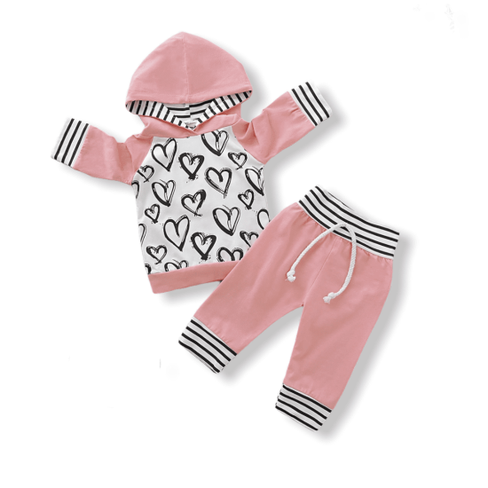 Baby Girl Print Heart Set - Striped Pink Baby Girl Print Heart Set - Striped Pink
