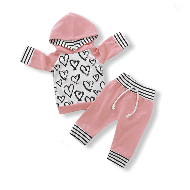 Baby Girl Print Heart Set - Striped Pink