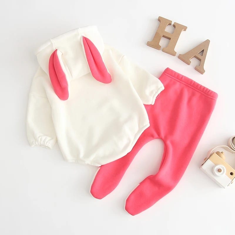 Baby Girl Rabbit Fleece Set - White