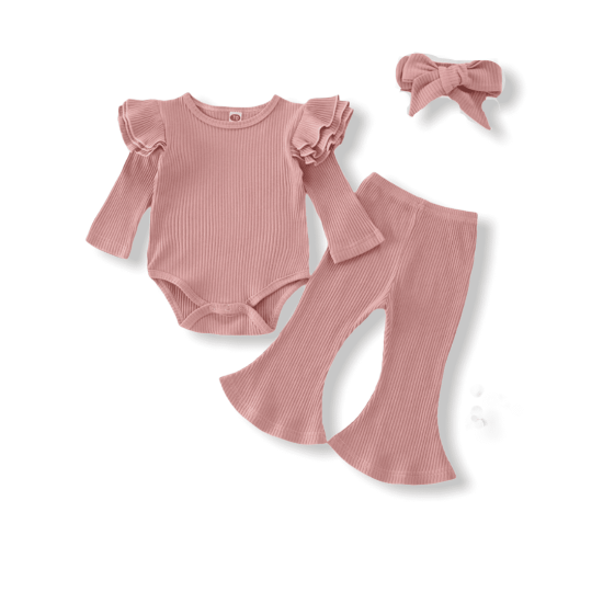 Baby Girl Ribbed Bell Set - Pink Baby Girl Ribbed Bell Set - Pink
