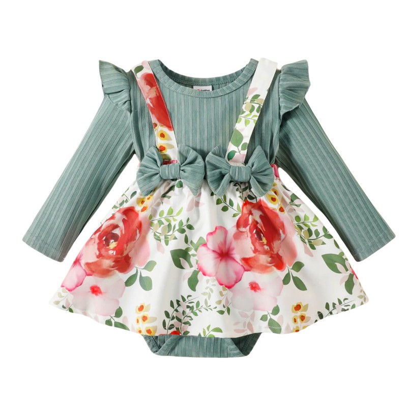 Baby Girl Ruffle Floral Skirt Set - Green