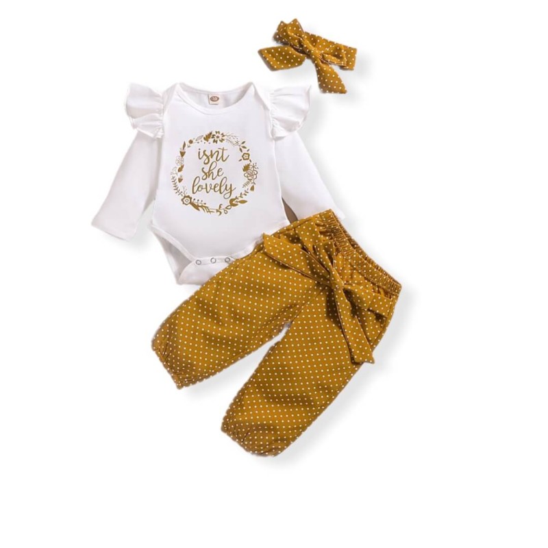 Baby Girl Set Polka Dot - White/Brown