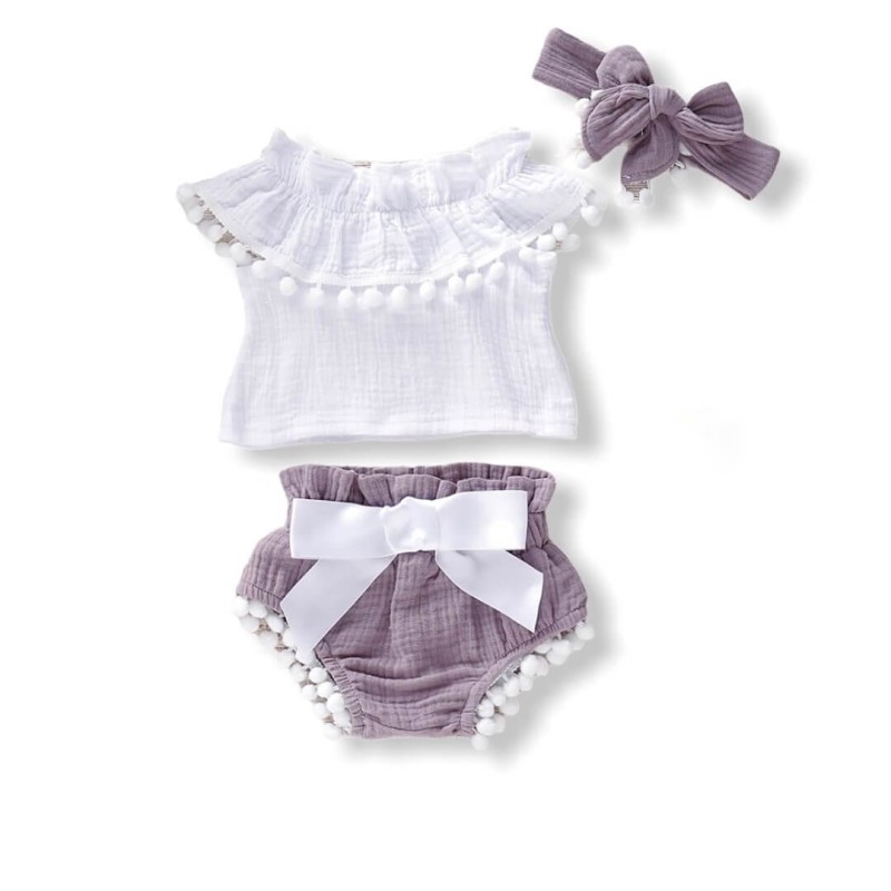 Baby Girl Set Top With Shorts - Lavender