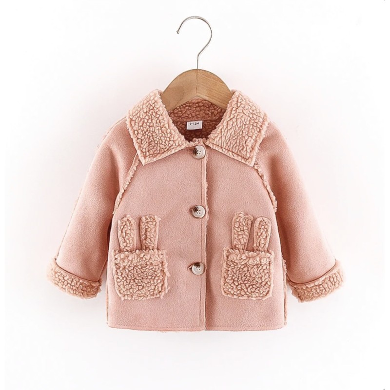 Baby Girl Suede Fuzzy Fleece Zip Jacket - Pink