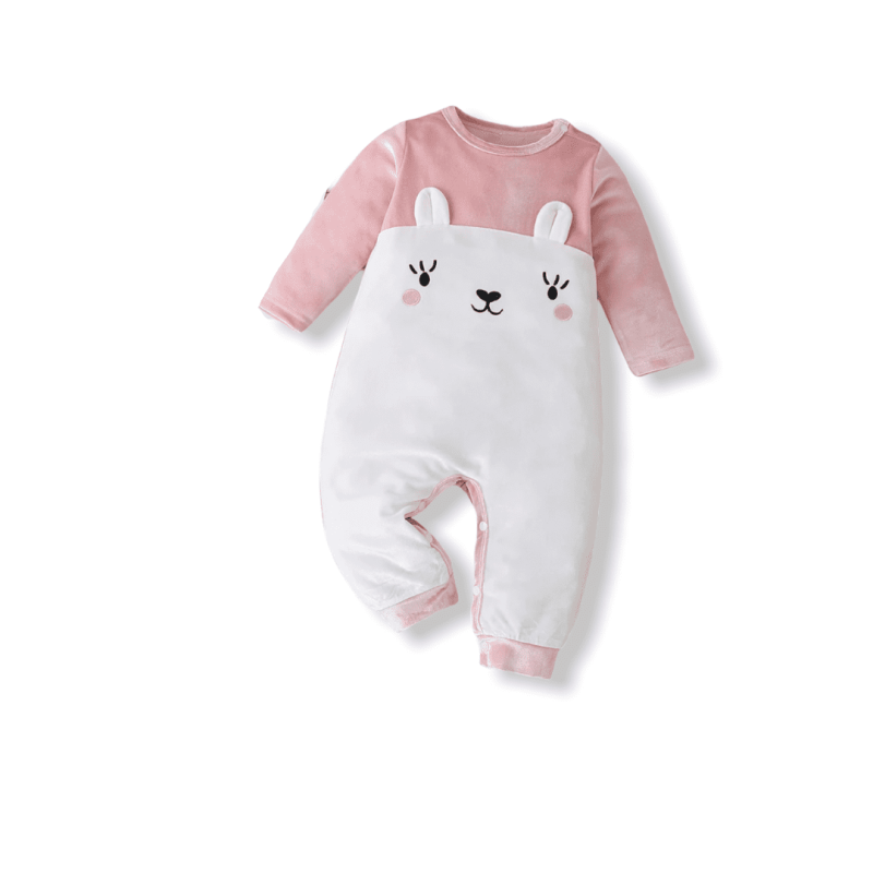 Baby Girl Velour Jumpsuit Rabbit - Pink/White
