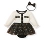 Baby Girl Waffle Glitter Stars Party Romper Dress - Black/Cream