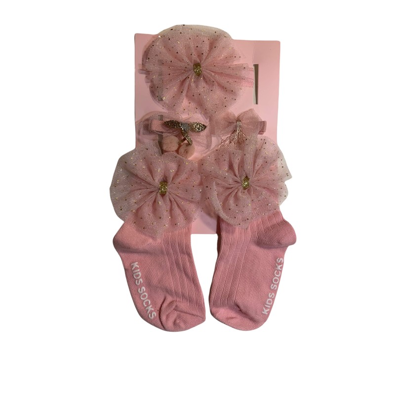 Baby Glitter Set Headband & Socks - L.Pink
