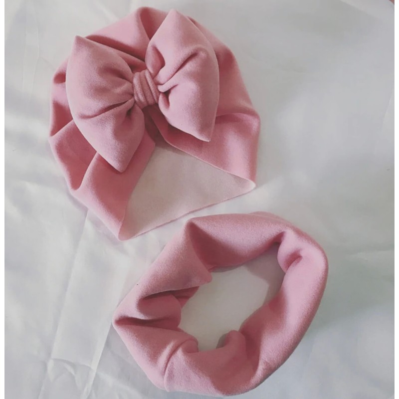 Baby Handmade Set Bowknot Hat & Scarf - Pink