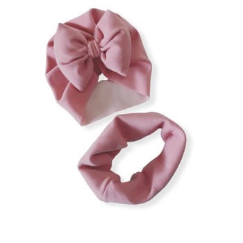 Baby Handmade Set Bowknot Hat & Scarf - Pink