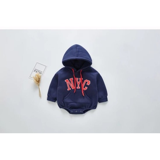 Baby Hooded Jumpsuit NYC - D.Blue