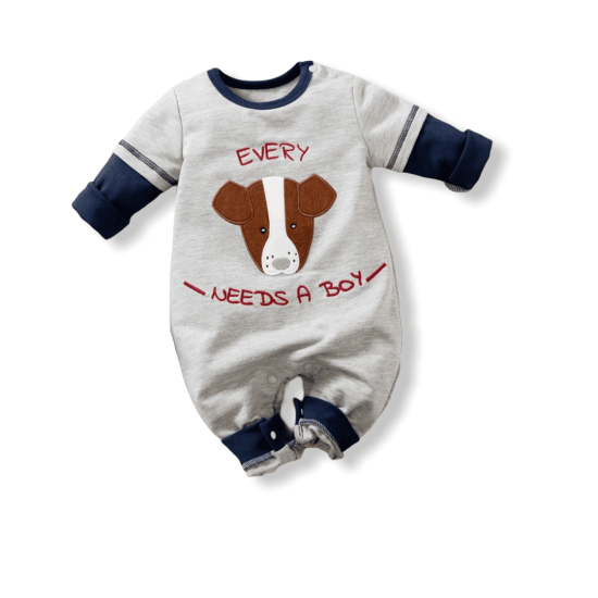 Baby Jumpsuit Aplique Doggy - Grey Baby Jumpsuit Aplique Doggy - Grey