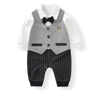 Baby Jumpsuit "Bowknot Gentleman" - Grey/Black
