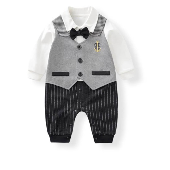 Baby Jumpsuit Bowknot Gentleman - Grey/Black Baby Jumpsuit Bowknot Gentleman - Grey/Black