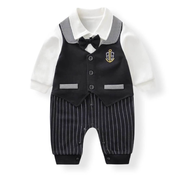 Baby Jumpsuit Bowknot Gentleman - Total Black