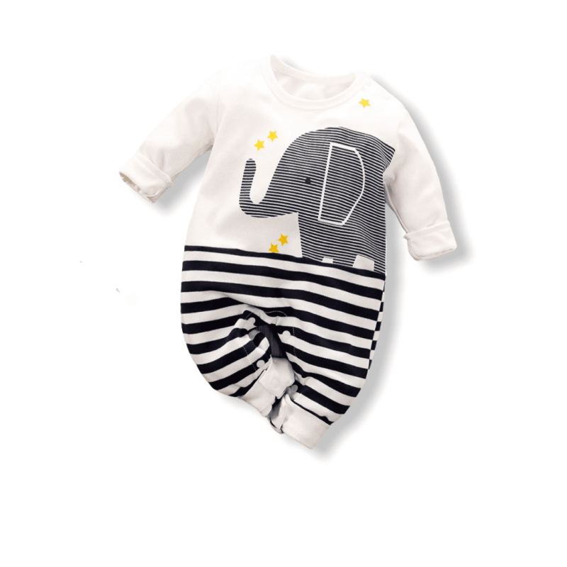 Baby Jumpsuit Elephant Striped - White