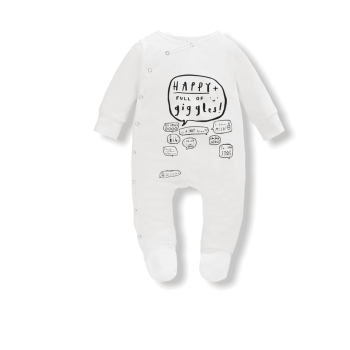 Baby Jumpsuit "Happy Giggles" - White