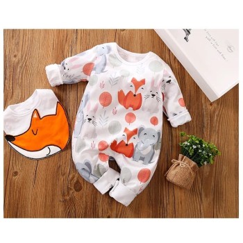 Baby Jumpsuit "Jungle Fox" - White