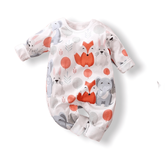 Baby Jumpsuit Jungle Fox - White Baby Jumpsuit Jungle Fox - White