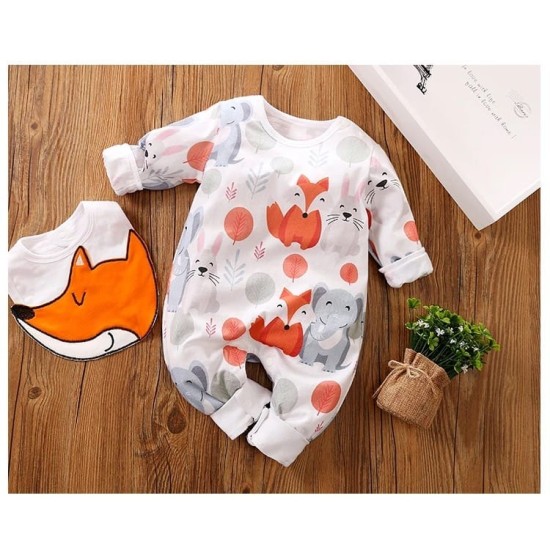 Baby Jumpsuit Jungle Fox - White Baby Jumpsuit Jungle Fox - White